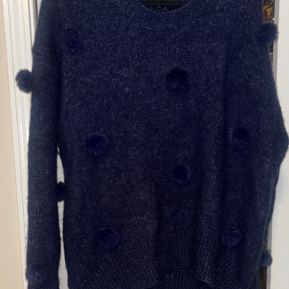 Zara Navy Sweater with Pom-Pom Details
